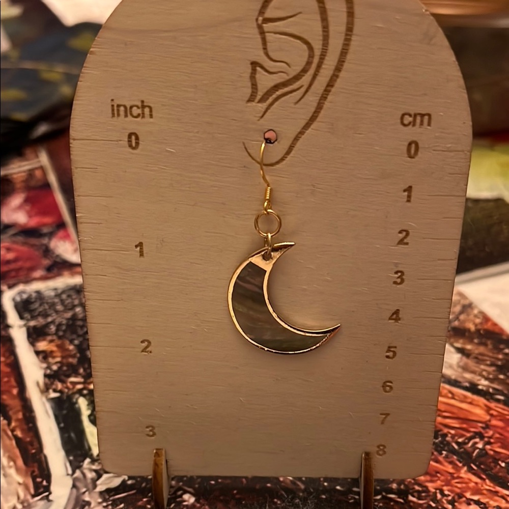 Gold Crescent Moon Earrings - Picture 3 of 4